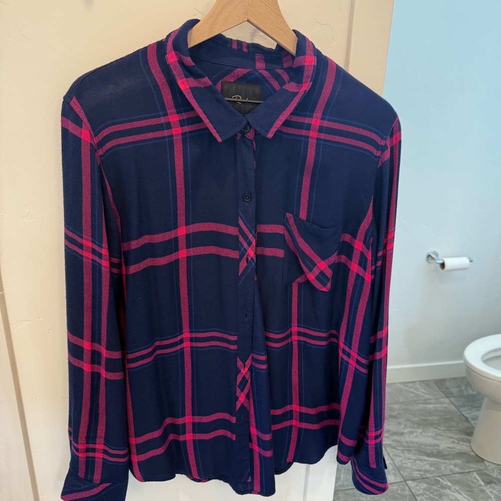 Rails Navy and Pink Plaid Button Down Shirt